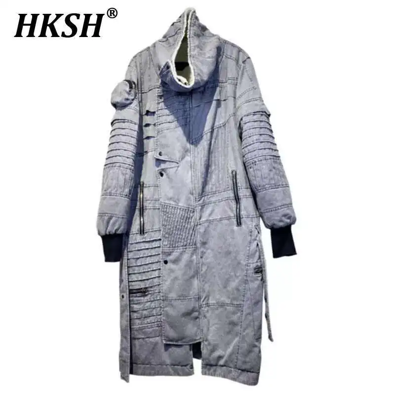 HKSH Waste Land Style Men's Tide Windbreaker Punk Dark Jackets Longline Irregular Patchwork Trench Wool Coat Winter Parka HK2618