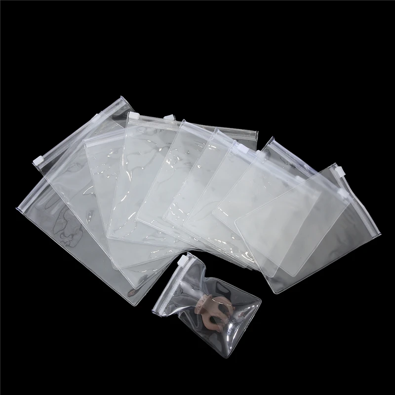 NATX 100pcs Clear PVC Transparent Zip Lock Jewelry Bag Small Size Dust Proof Airtight Pouch Plastic Zipper Self Seal Packing, Gold