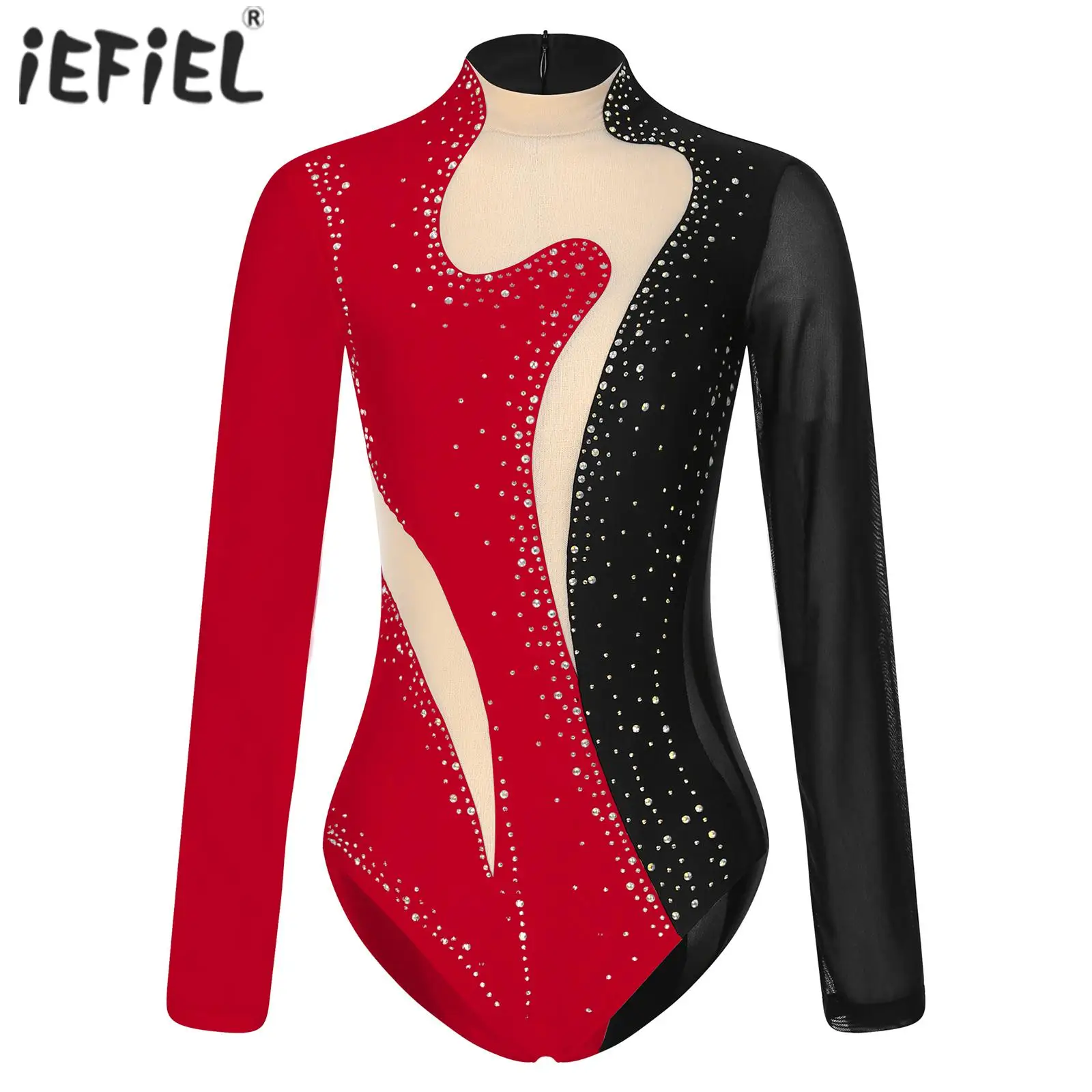 Justaucorps Homme Danse Ballet Latin - Manches Longues, Col V Maille Transparente - 70% Polyester, 20% Maille, 10% Strass