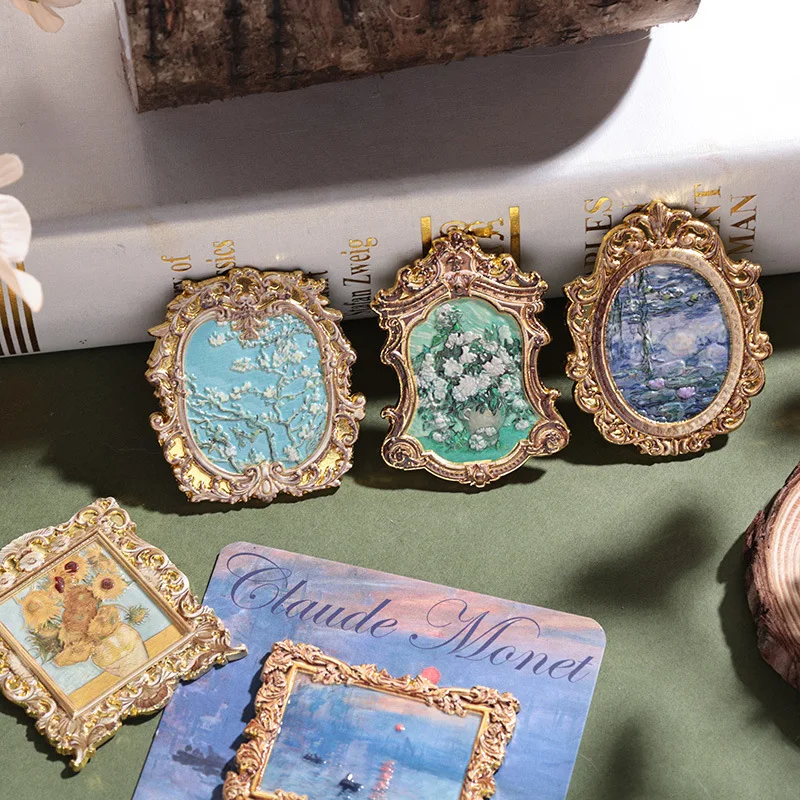 Vintage Oil Painting Fridge Magnet Set Artistic Metal Decor Light Shadow Gallery Series Fridge Magnets Home Decoration