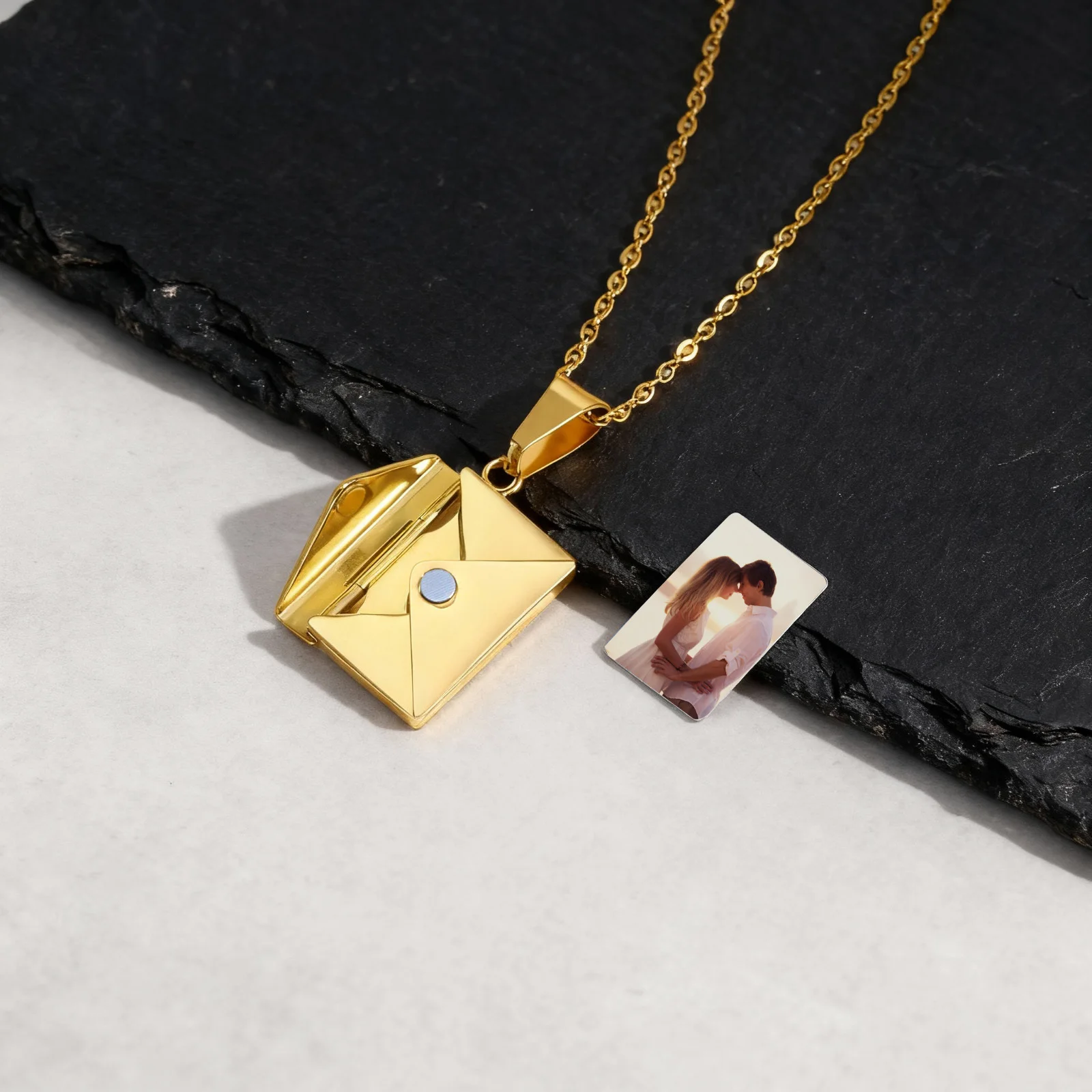 Envelope Photo Neckalce for Men Women,50/60CM Stainless Steel Custom Picture Collars,Gift for Dad Mom Husband Bestie BBF