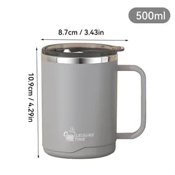Insulated Stainless Steel Travel Mug with Lid & Handle (Grey)
