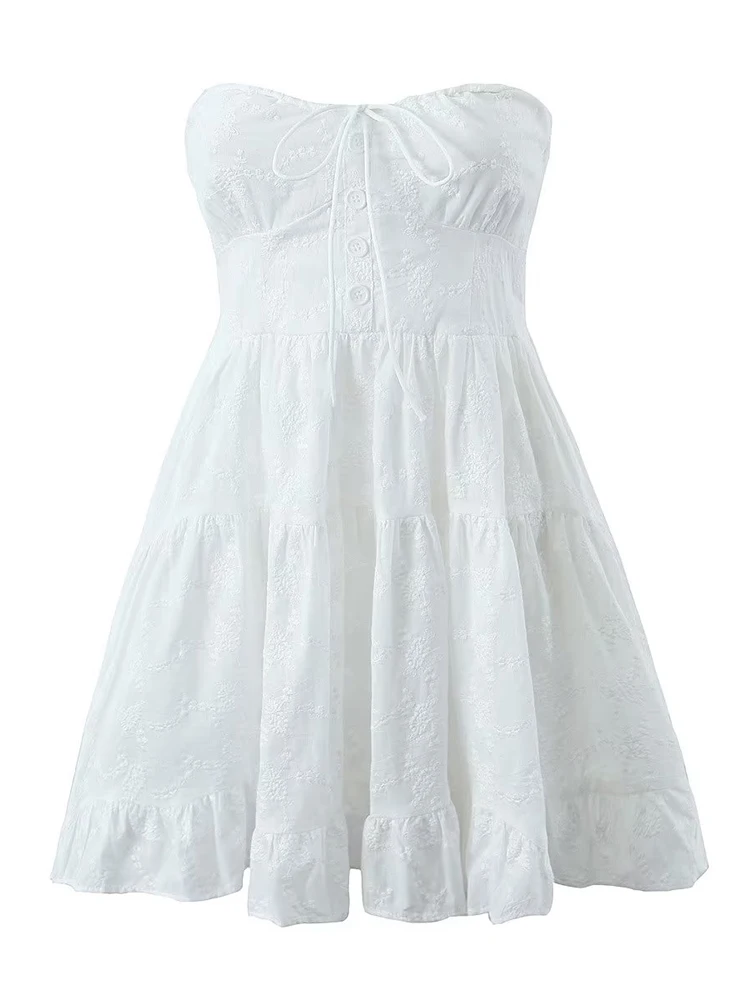 chinese dress ladies Maeve White Lace Up Strapless Bubble Mini Dress Large main image 0