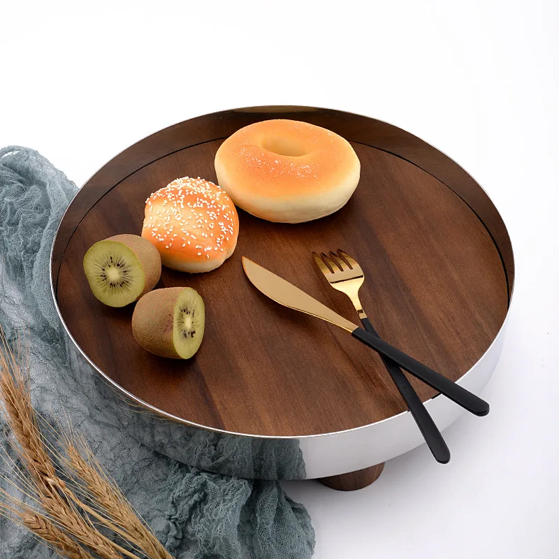 Mirror Stainless Steel Decorative Wooden Tray, Fruit Tray, Rectangular Metal Storage Tray with Handle, Desktop Storage Container 4