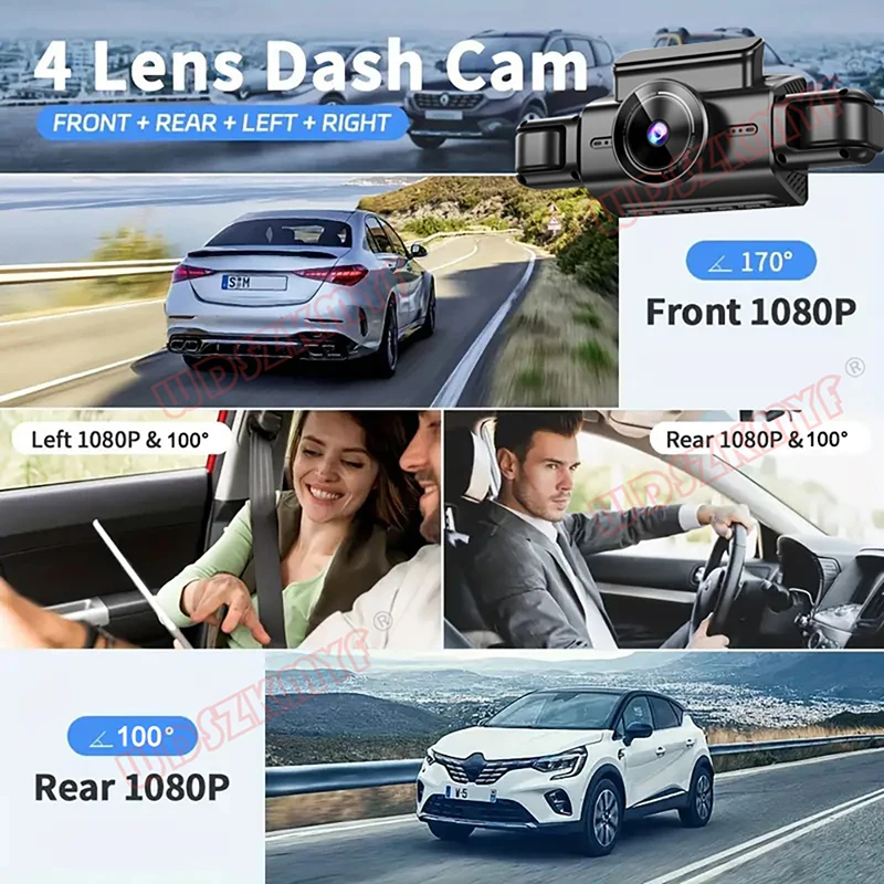 3/4 Channels 360° DashCam for Car Video Recorder 1080P Car DVR 24H Parking Monitor Front Right Rear View Night Vision Black Box