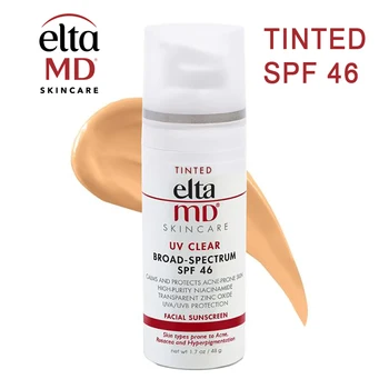 Elta MD UV 클리어 SPF 46 틴티드 페이스 선스크린, 넓은 스펙트럼 선스크린, 민감한 피부 및 여드름 유발 피부, 오일 프리 선스크린
