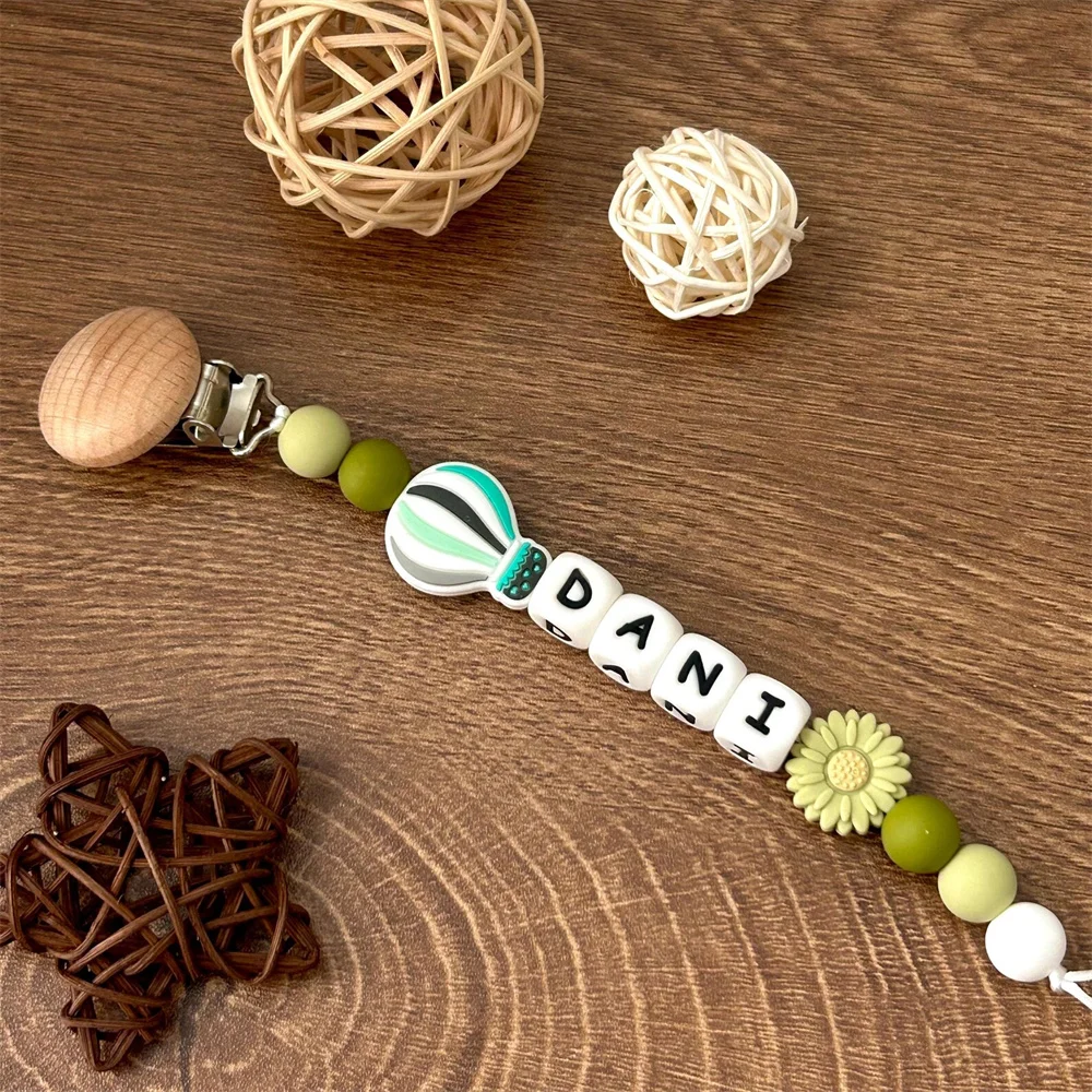 Custom Name Pacifier Chain – Adorable Hot Air Balloon & Flower Charms