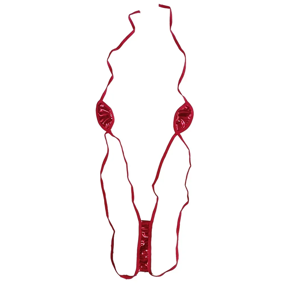 Bikini Set 1 Set Women Sexy Underwear Slight Strech Thong PU Patent Leather Swimsuit
