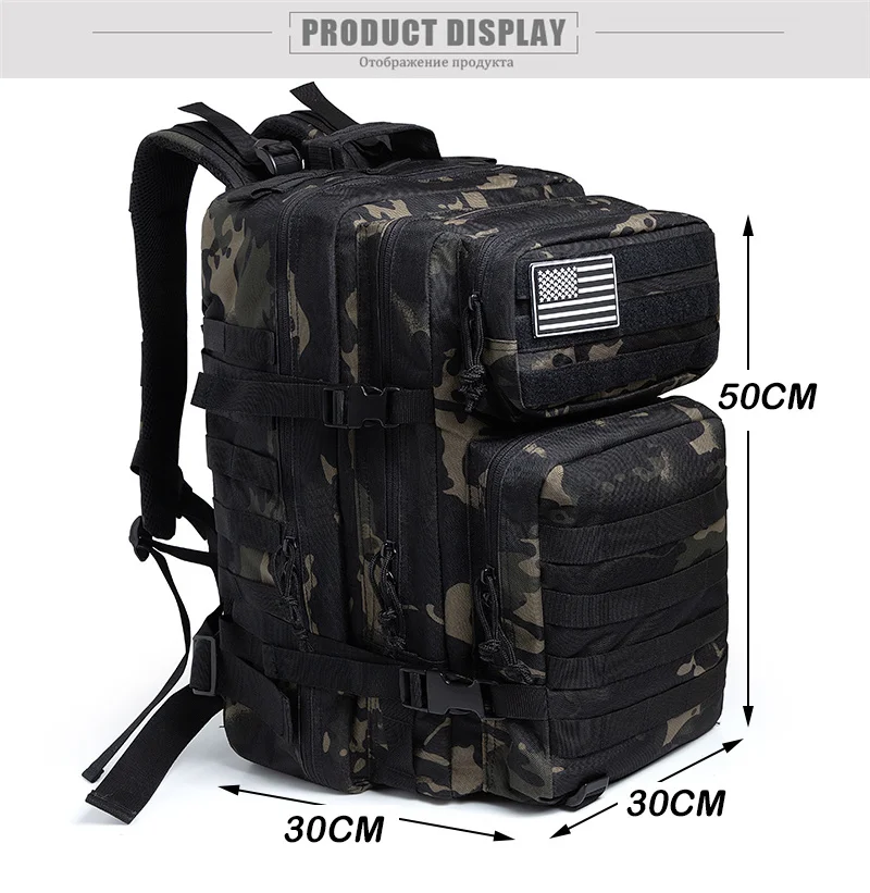 QT&QY Mochilas tácticas militares de 45L Molle Army Assault Pack 3 días Bug  Out Bag Senderismo Treeking Mochila