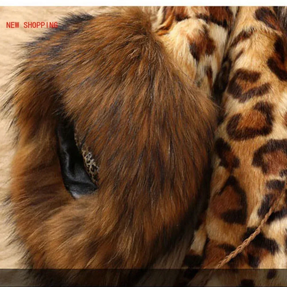 Elegant Coat Winter Faux Fur Women Leopard Print Coat Plus Size Raccoon Fur Warm Thicken Luxury Coats Woman Loose Outwear 4XL
