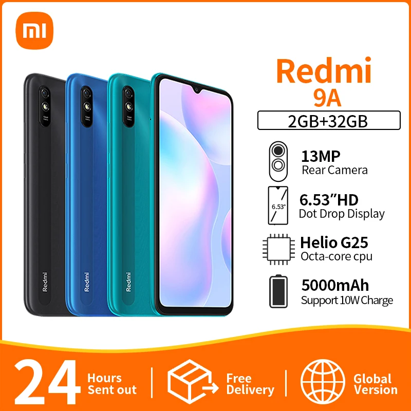 Xiaomi Redmi 9A Smartphone, 2GB RAM 32GB ROM, Schermo 6.53" HD+, Batteria 5000mAh, Doppia SIM, Grigio Granito