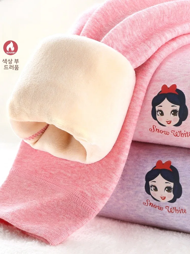 디즈니 프린세스 두꺼운 양털 안감이 있는 여아용 보온 바지 원피스 이너웨어 여아용 베이스 레이어 바지 가을 겨울