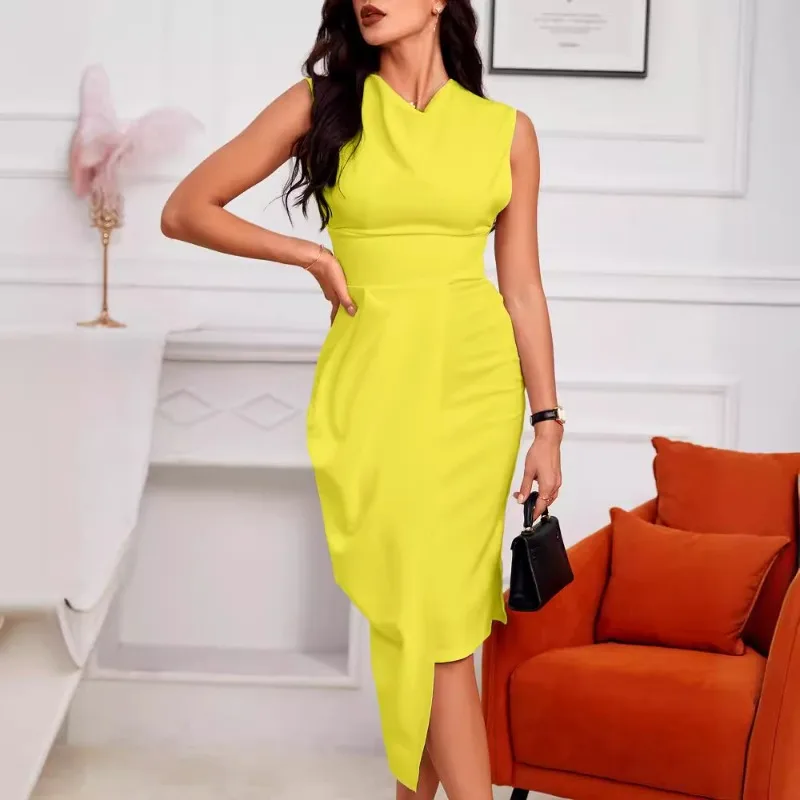 

2024 Spring Summer New Women's Clothing Solid Color Fashion Slim Irregular Dress