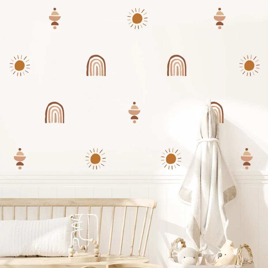 Boho Rainbow Sun Moon Wall Sticker Nursery Vinyl Removable Wall Decals ...