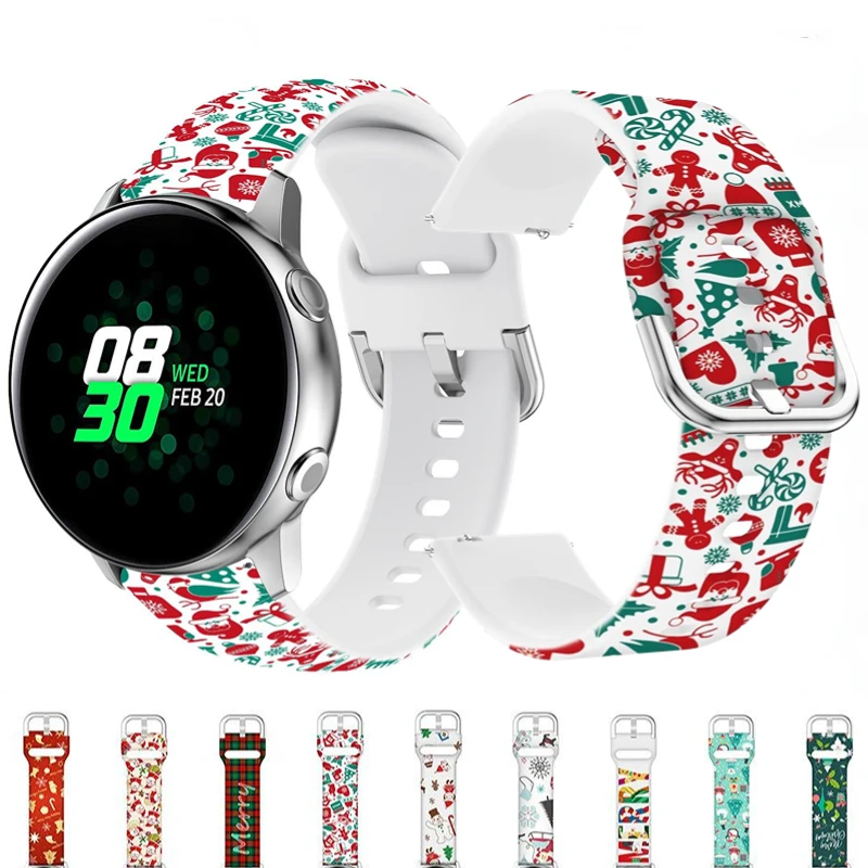 

Силиконовый ремешок для Samsung Galaxy Watch 3 4 5 Gear S3 Huawei Watch GT 2/3 Pro, ремешок на запястье с рождественским принтом для Samsung Active 2