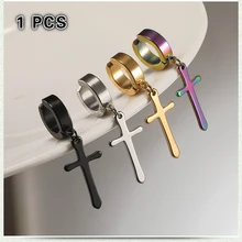 

Hip Hop Hypoallergenic Pierced Titanium Steel Ear Clips Holeless Men and Women Earrings Stainless Steel Cross Stud Earrings
