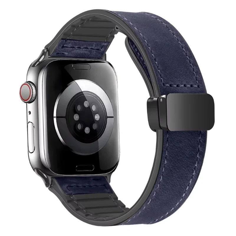 Leder+Silikon-Armband für Apple Watch Band Ultra 49mm 44mm 45mm 41mm 46mm 40mm 42mm Magnetarmband iwatch Serie 11 10 9 8 7 – Detail 8
