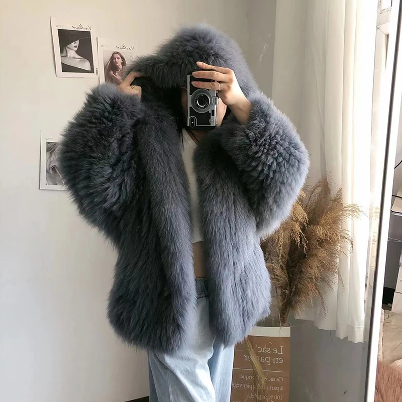 Autumn Winter Women Real Fox Fur Coat 100% Natural Fur