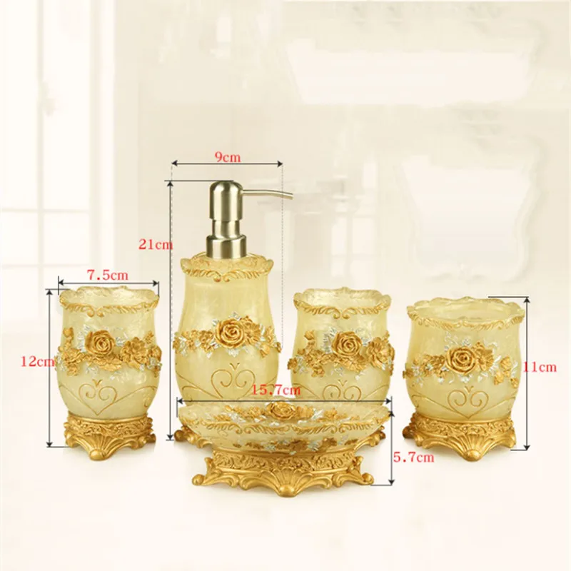 Resin Household Bathroom Set Soap Dispenser Tooth Brush Holder Cup Soap Dish Tray Toilet Brush toilet Storage Set