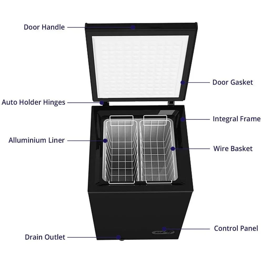 3.5 Cu Ft Chest Freezer 2 Removable Baskets  Quiet Compact Freezer 7 Temperature Settings - Black 2