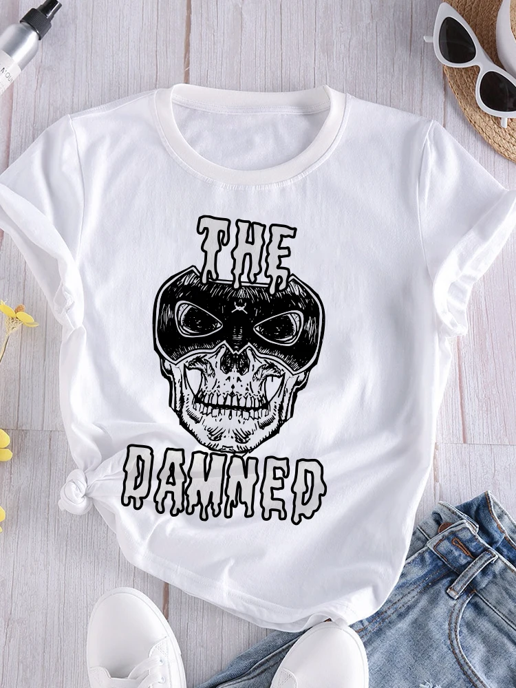 

Summer Women Funny Printing The Damned Skull Skeletons T-shirt Tops Harajuku Punk Korean Fashion Humor Camisetas T-shirts Tee