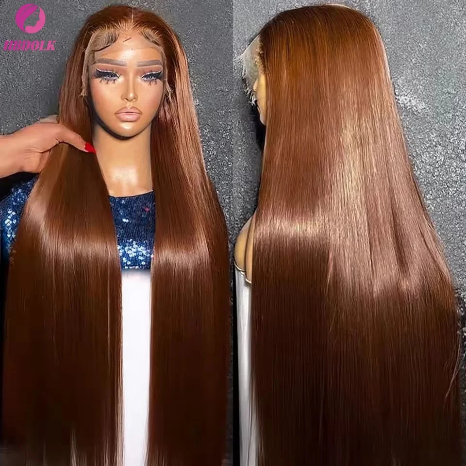 13x4 Lace Chocolate Brown Straight Lace Frontal Wigs Human Hair Wig Transparent Brown HD Lace Front Wig Colored Wigs 3