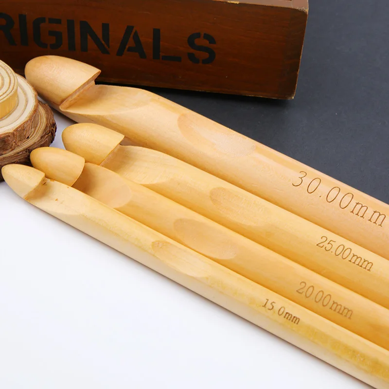 15/20/25/30mm DIY Wooden Crochet Hook Set Knitting Needles Handle Home Yarn