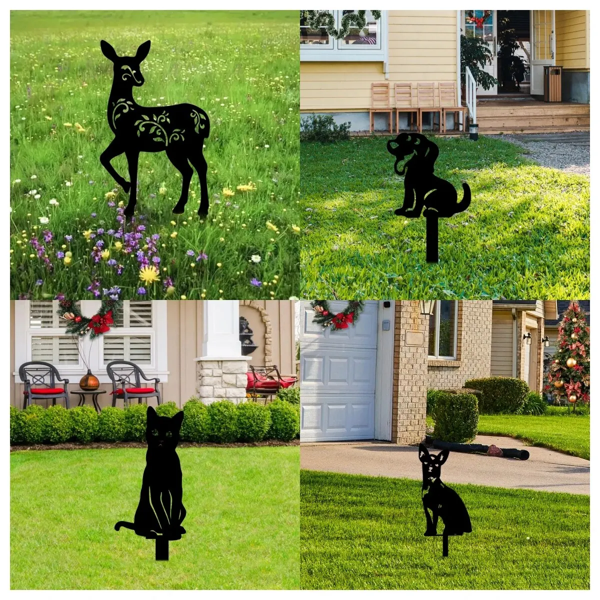 Metal Deer/Dog/Cat Stake Outdoor Metal Deer Statue Silhouette Deer Stake Outdoor Decor Animal Stakes Waterproof animal stakes