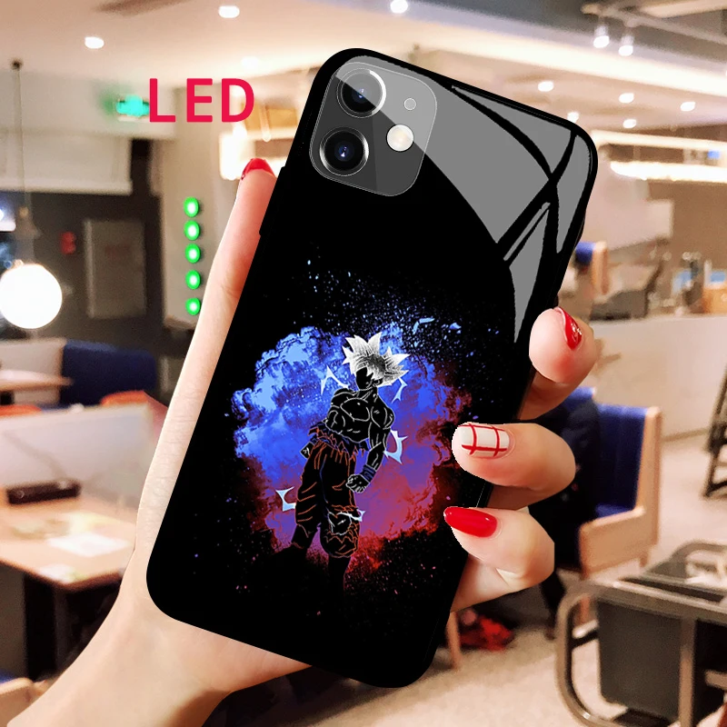 

DRAGON BALL Luminous Tempered Glass phone case For Apple iphone 12 11 Pro Max XS mini Popular Protect LED Backlight New cover