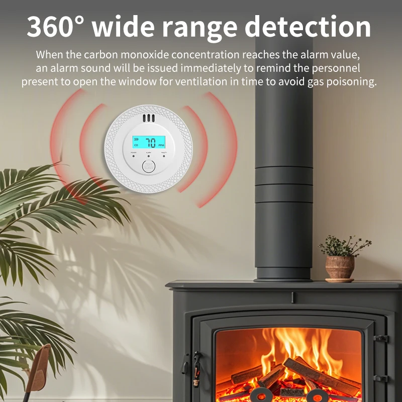 Carbon Monoxide Detector with LCD Display - Battery Operated CO Alarm for Home Security Systems