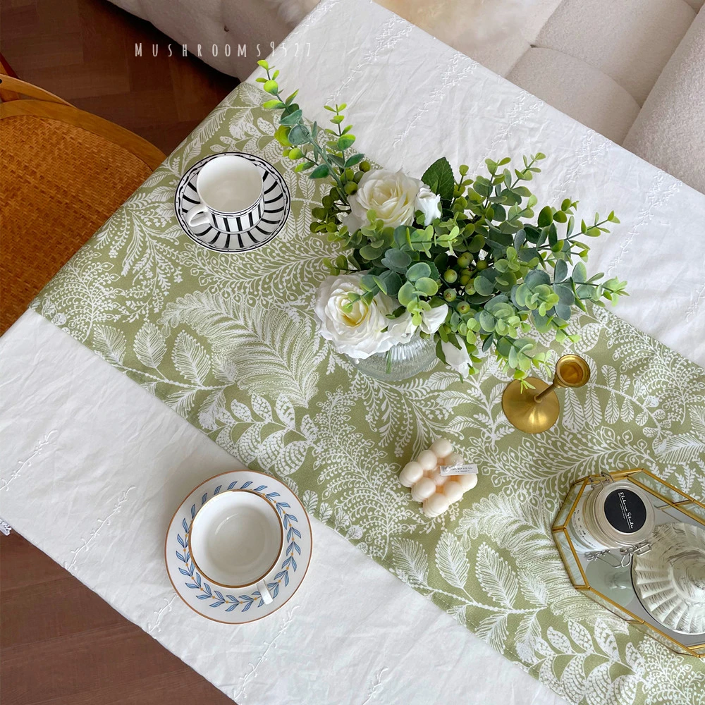 

Spring New Products Imprinted Waterproof Table Flag Chic Printed Green Plants Floral Pastoral Style Photo Decoration Cover Home