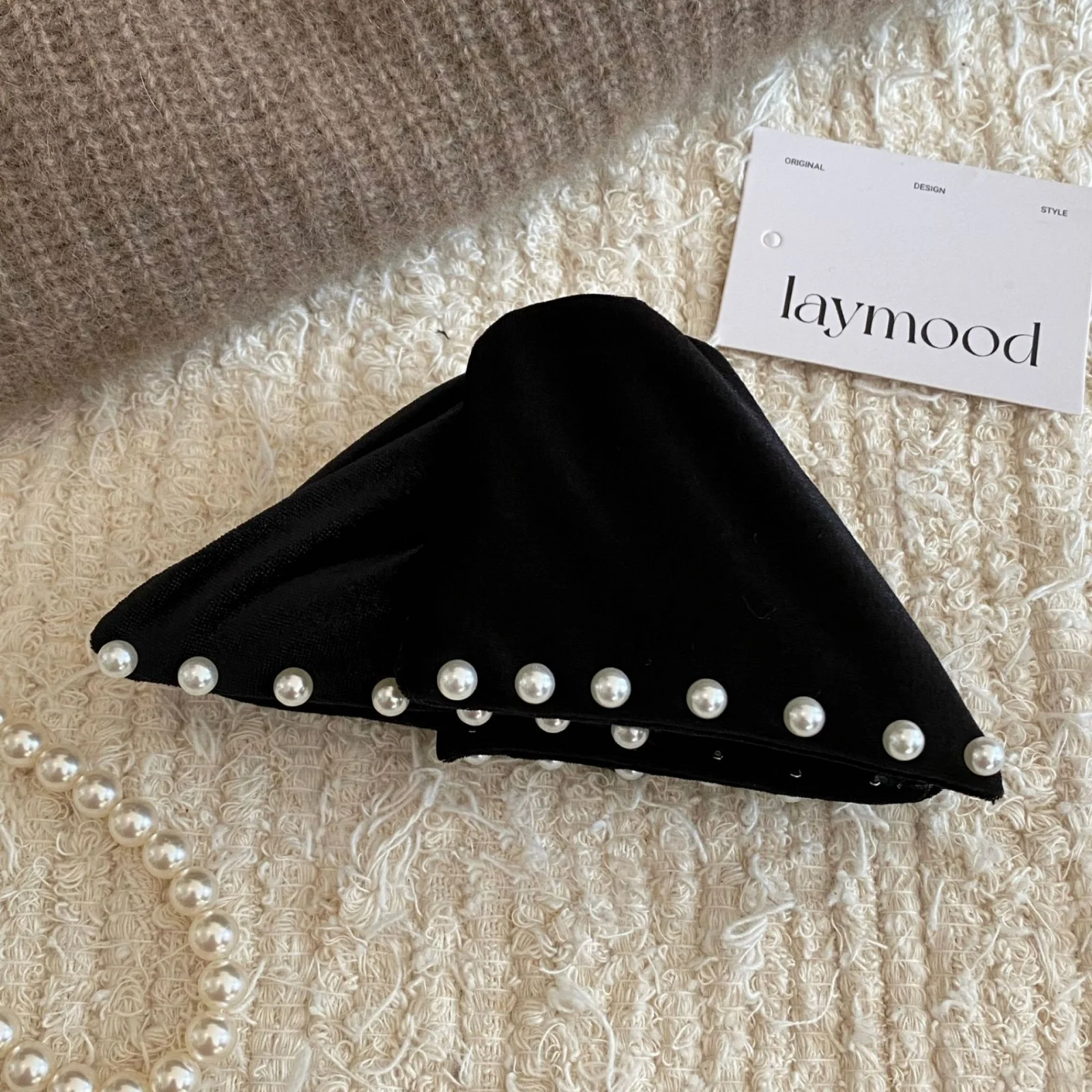 1PC Velvet Bow Hair Claw, Black Pearl-embellished Large Hair Clip, Elegant Vintage Hair Accessory For Women, Chic Updo Hair Grip