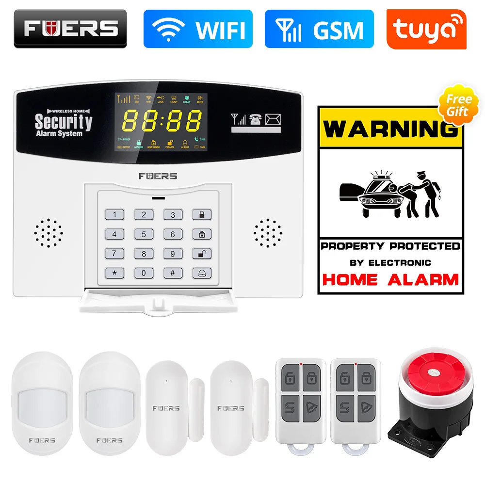 Fuers Tuya Smart WIFI 4G GSM Alarm System Burglar Alarm 433MHZ Wireless Wired Zone Link To Alexa Google Motion Sensor IP Camera Tire Pressure Alarm Alarm Systems & Security