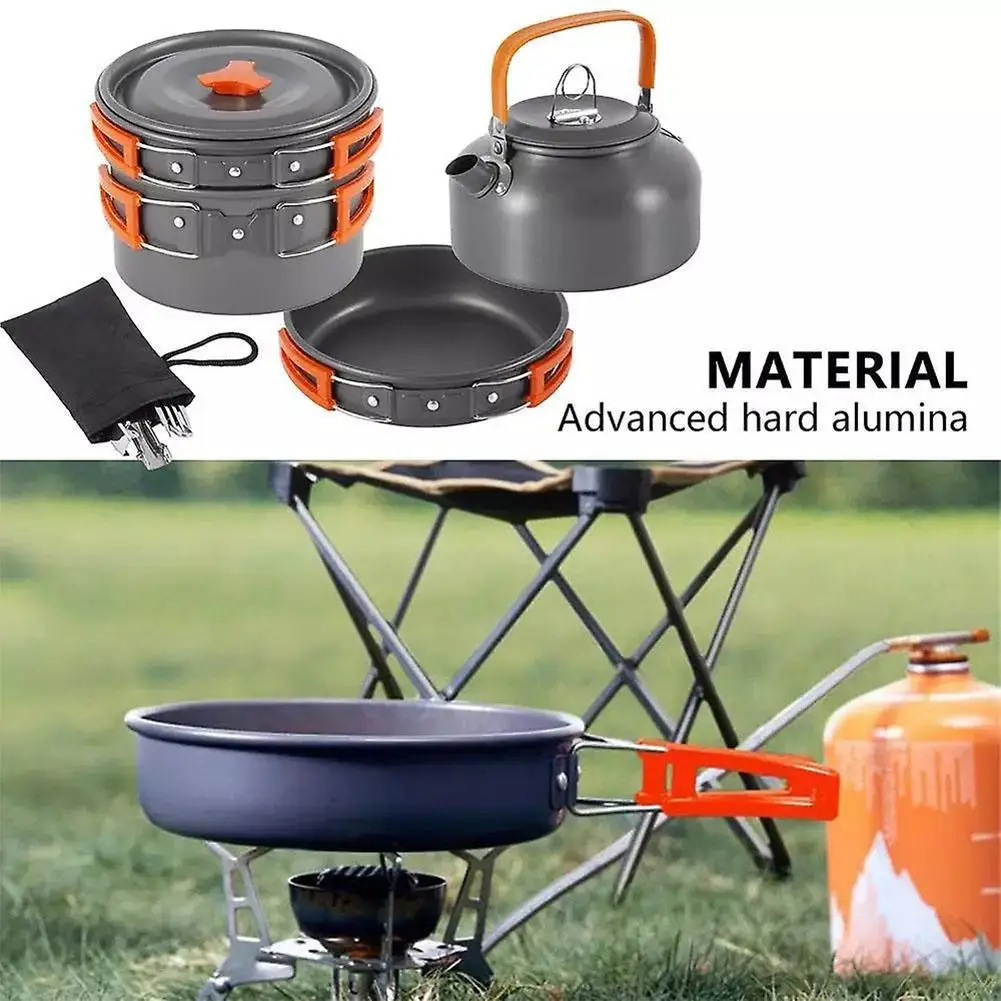 

Non-stick Portable Cookware Kit Lightweight Pot Pan Kettle Set With Forks Knives Spoons For Outdoor Cooking Camping
