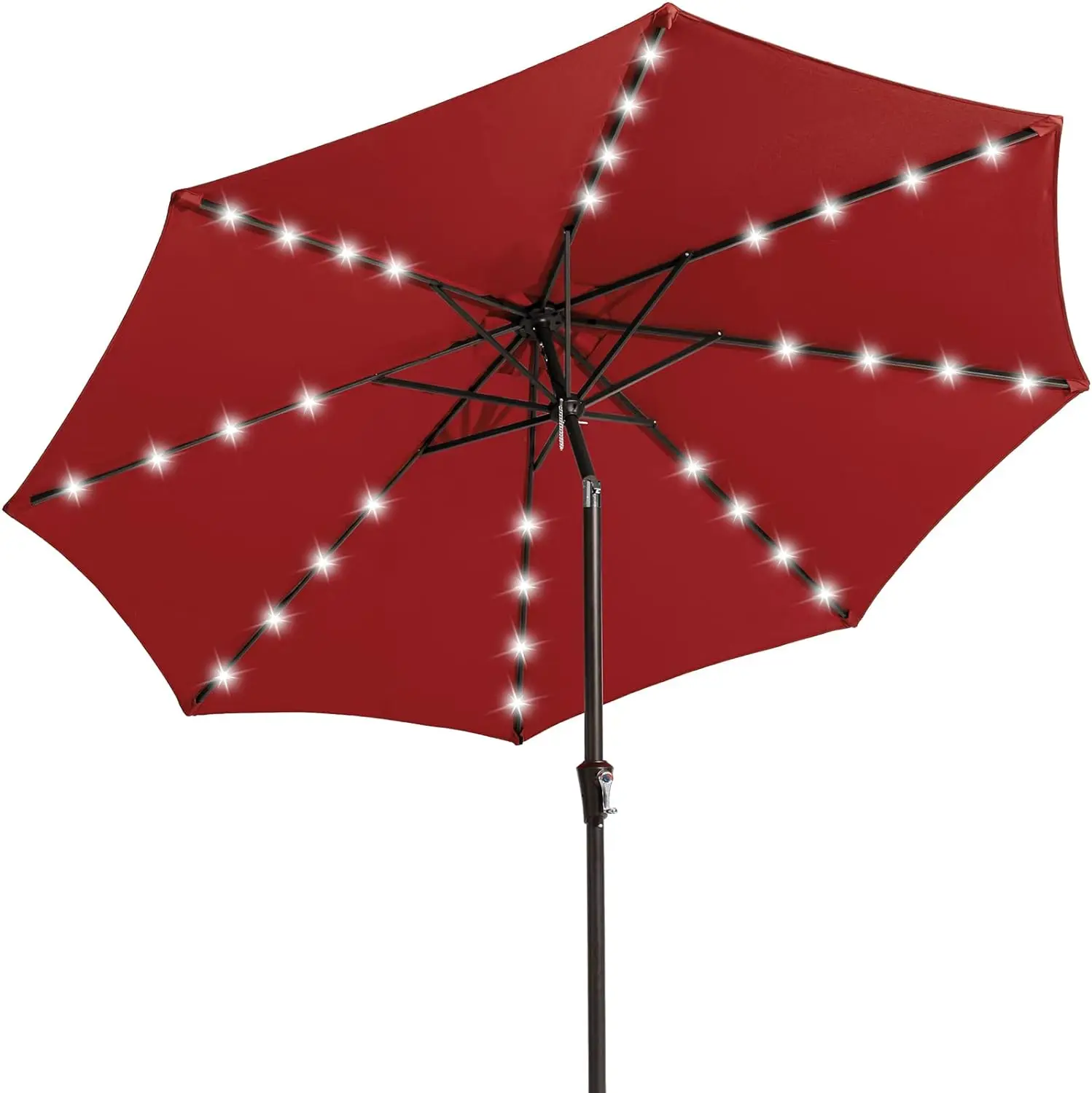 Upgrade 9FT LED Lighted Patio Umbrella, Solar Outdoor Umbrella, Tilt Table Umbrella for Pool, Deck & Yard (Beige)