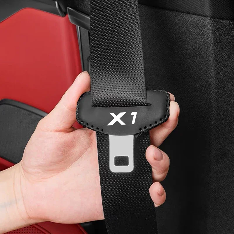 PU Leather Car Seat Belt Buckle Clip Cover Protector Anti-Scratch Case 2pcs For BMW X1
