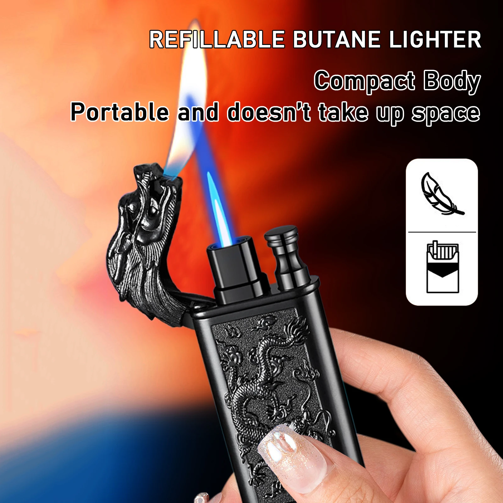 Dragon Design Magic Dual Flame Torch Lighter with Adjusting Flame Tool Windproof Jet Lighter (Without Butane) bbq lighter,butane gas lighter