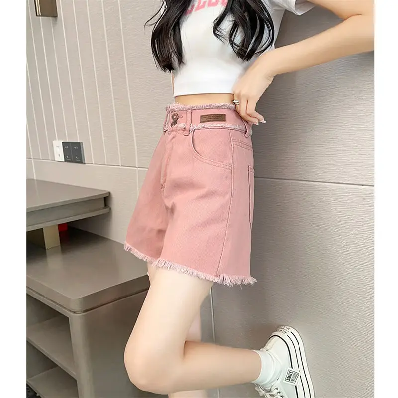 Women Summer Denim Pink Shorts Push Up Sweat Y2K Ladies High Waist Shorts Sports Sexy Short Long Femme Mujer Jeans Denim Pants