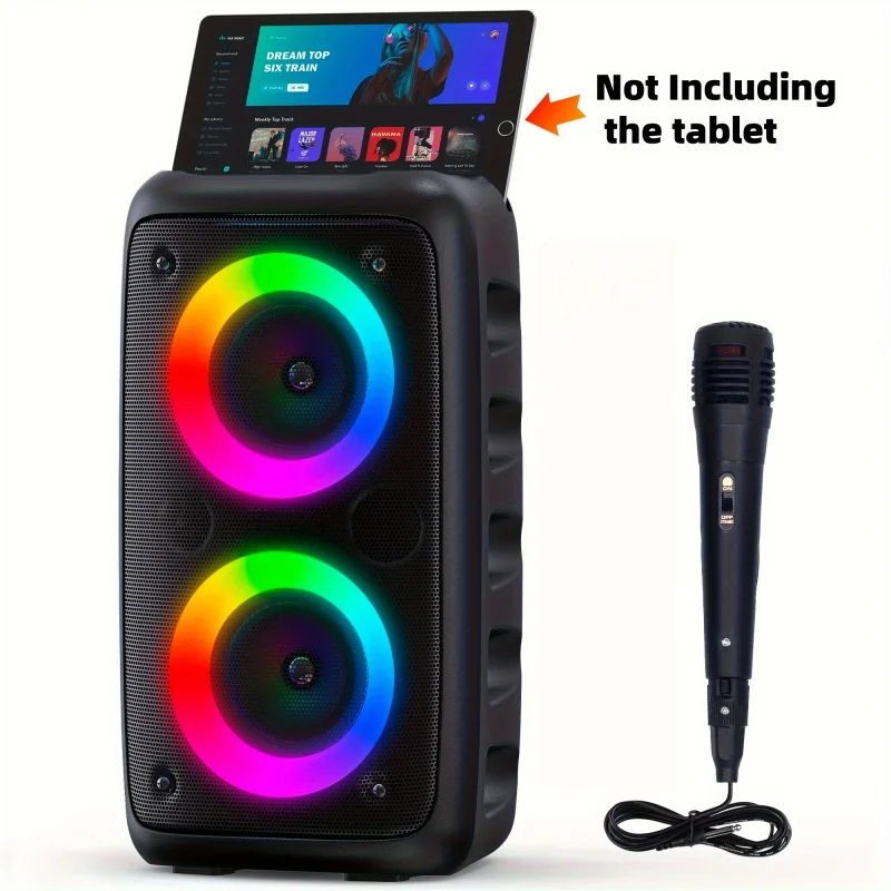 Wireless speaker with a microphone, outdoor wireless stereo speaker with dual speakers, stereo sound, color-changing LED light