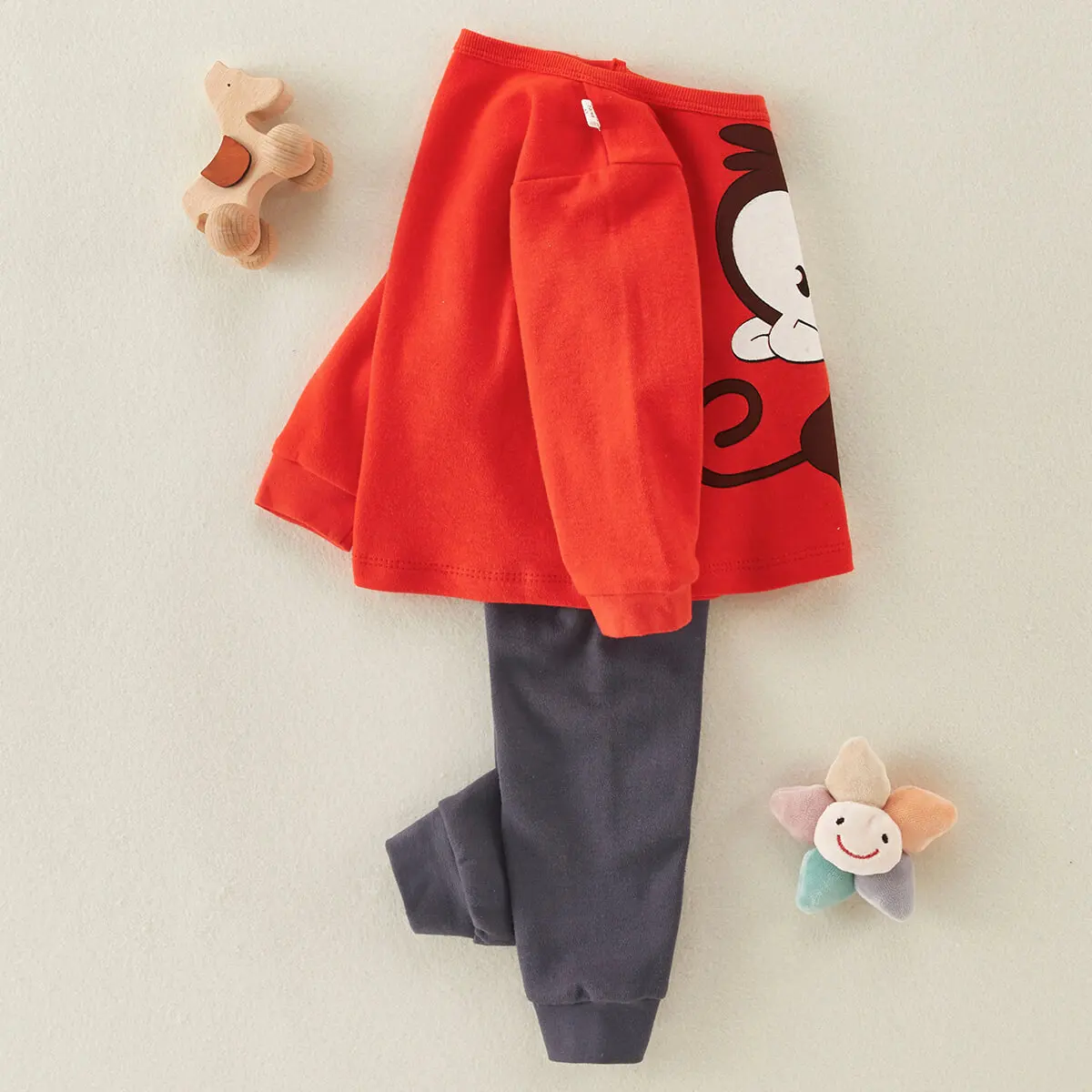 Cotton pajamas set hibobi 2-Piece 100% Cotton Children&rsquo;s Comfortable Round Neck Warm Home Clothes Set Cute Animal Pajamas And Pajama Pants Set