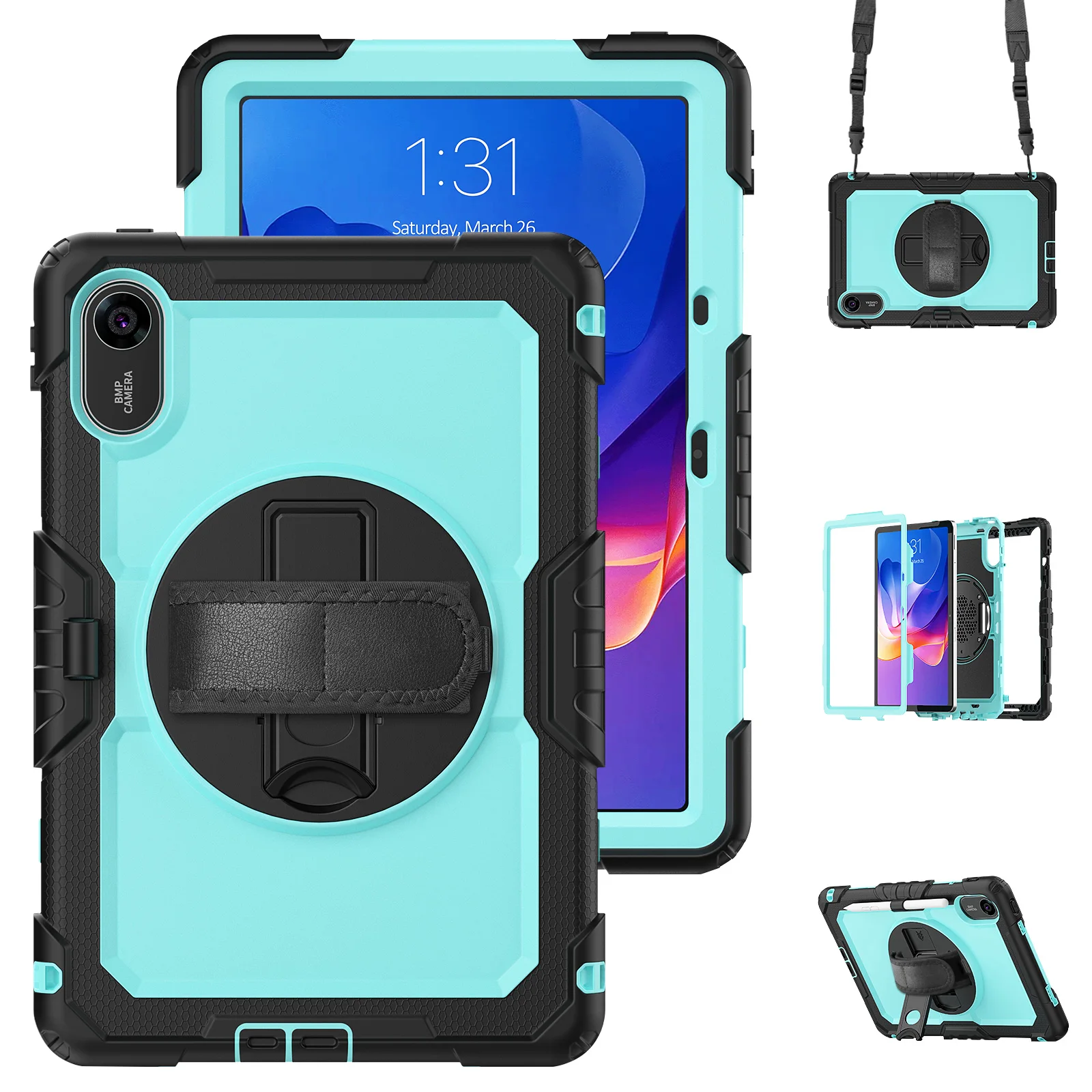 Heavy Duty Shockproof Tablet Case with Screen Protectors & Shoulder Strap