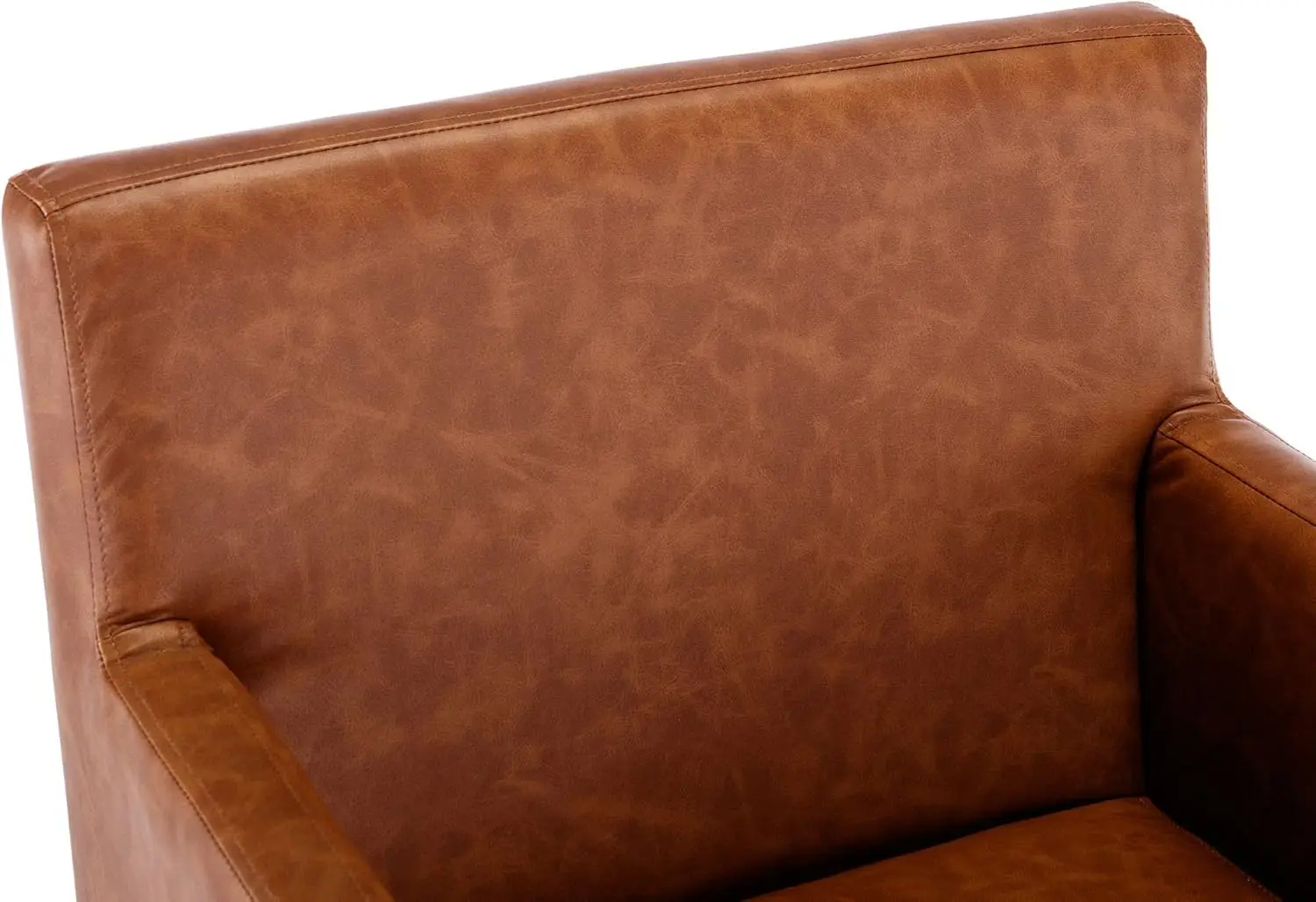 Faux Leather Upholstered Dining Chairs with Arms Set of 2, Mid Century Modern Padded Kitchen Chair with Black Metal Frame