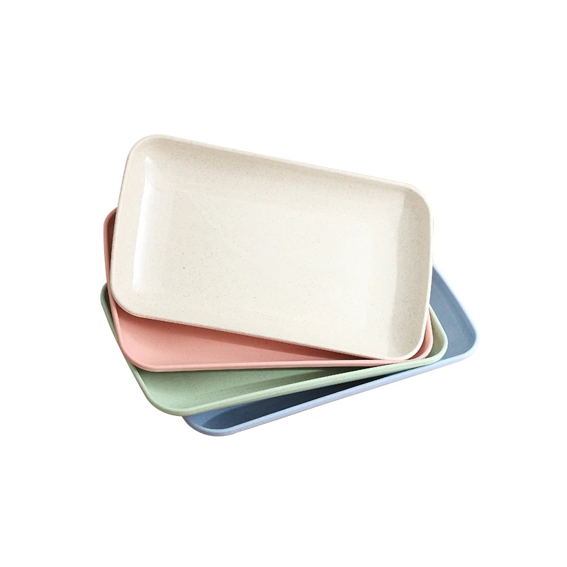 Creative Wheat Straw Rectangular Plate Dessert Sushi Pasta Plate Dishes Dinner Healthy Tableware Kitchen Cooking Utensils dining dish