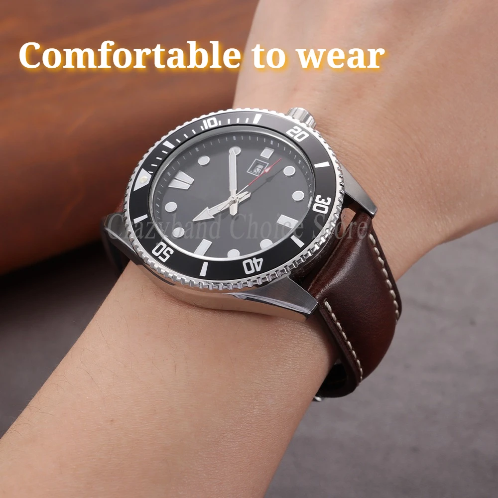 Premium Oil Wax Discoloration Calf Leather Watch Strap with Butterfly Buckle