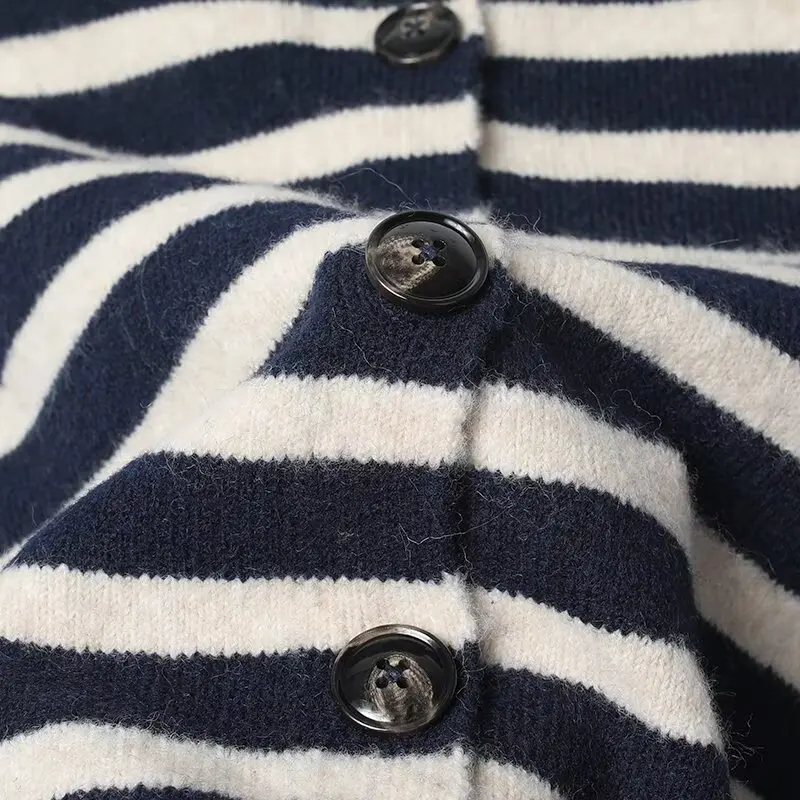 Women's Spring Autumn Striped Knitted Cardigan Coat Female O-Neck Long Sleeve Single Breasted Cardigan Lady Street Casual Wear