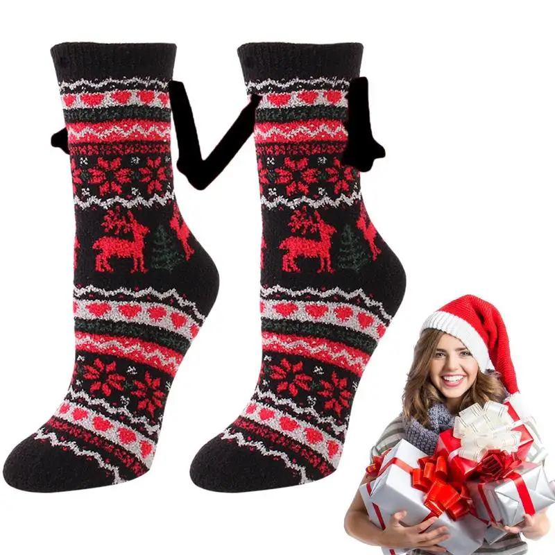 

Magnet Couple Socks Holding Hands Christmas Plush Hand In Hand Doll Socks Comfortable Unisex Hiking Walking Socks Merry