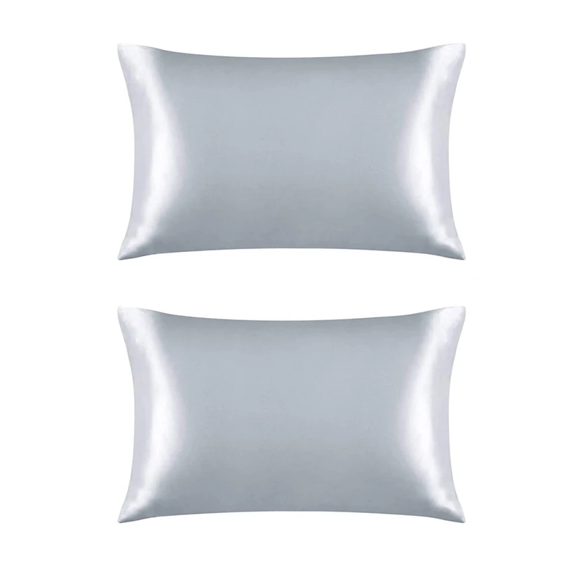 

2X Both Sides Natural Pure Mulberry Silk Pillowcase For Hair And Skin, 600 Thread Count 50X75cm-Silver Gray