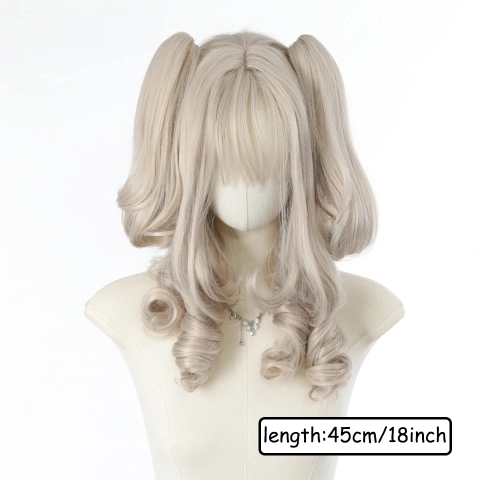 Synthetic Princess Cut Double ponytail Lolita Wig with Bangs Girl White gray Cosplay Harajuku wig Christmas New Year Carnival