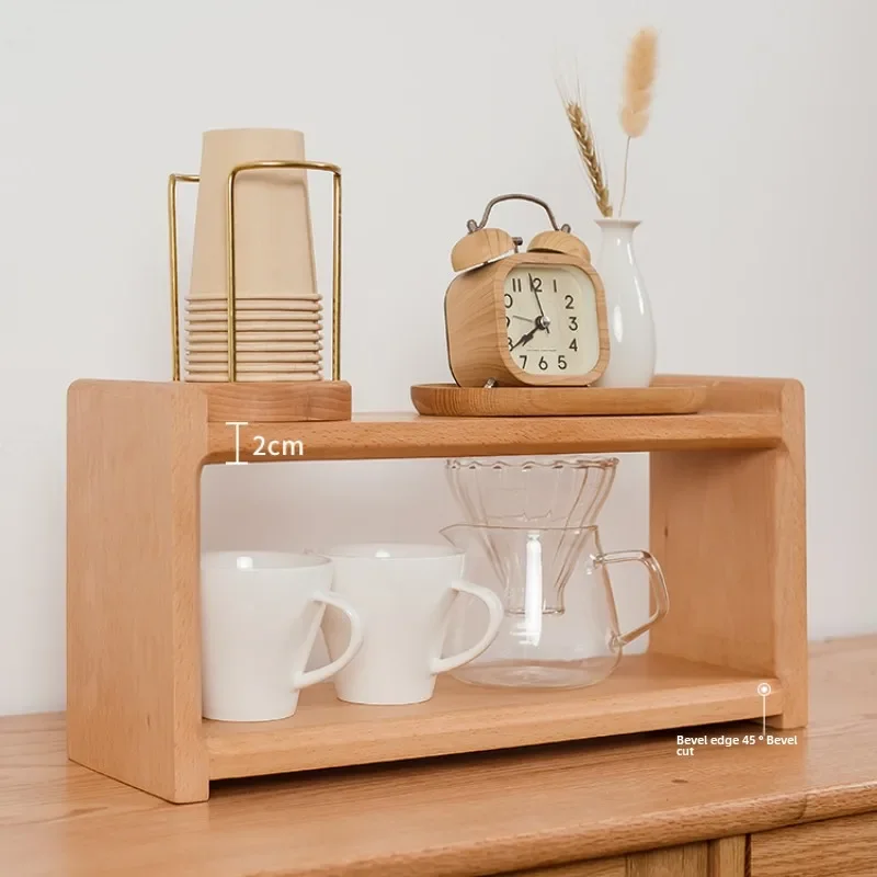 Black Walnut Solid Wood Organizer ， Tea Sets Coffee and Cosmetics Vintage Desktop Storage Box Multi-Functional Wooden Rack 6