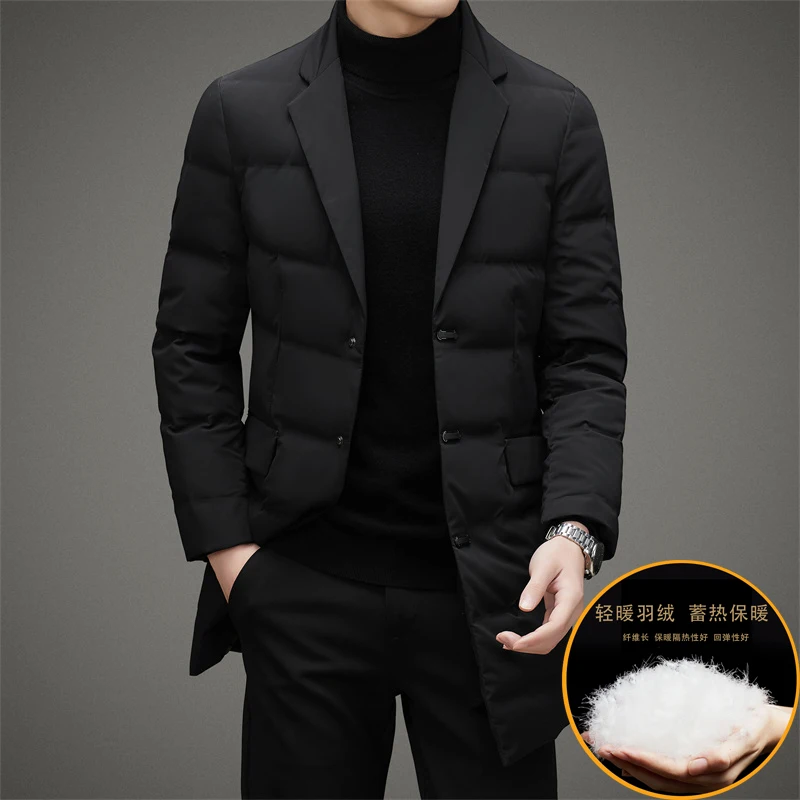 Men's Mid-Length Business Casual Suit down Jacket Scarf Collar Winter